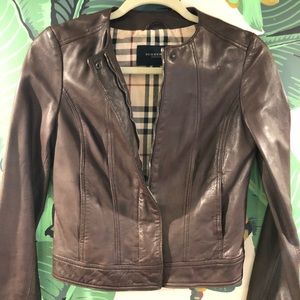 Burberry leather jacket w plaid lining /Oxblood XS